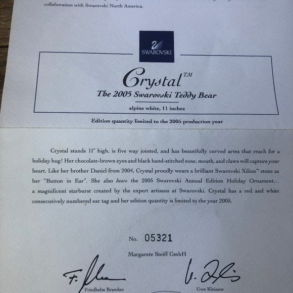 Steiff Teddy Bear   2005 With The Swarovski Ornament - Picture 9 of 15